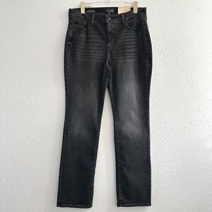 NYDJ Marilyn Straight Jeans Womens 12 Black Nightbreak Lift Tuck High Rise Denim